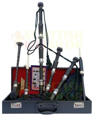 Home black finish highland bagpipe set with black watch tartan 1