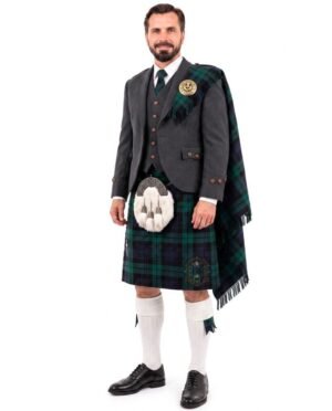 charcoal grey argyll kilt outfit with black watch tartan 2 