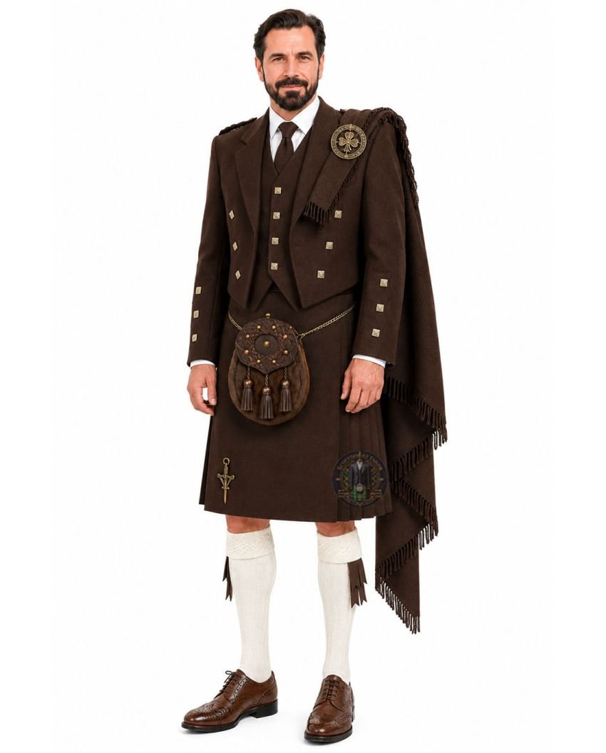 classic brown prince charlie kilt outfit with matching highland dress accessories classic brown prince charlie kilt outfit with matching highland dress accessories